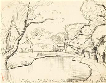 OSCAR BLUEMNER Group of 4 pencil drawings of northern New Jersey landscapes.